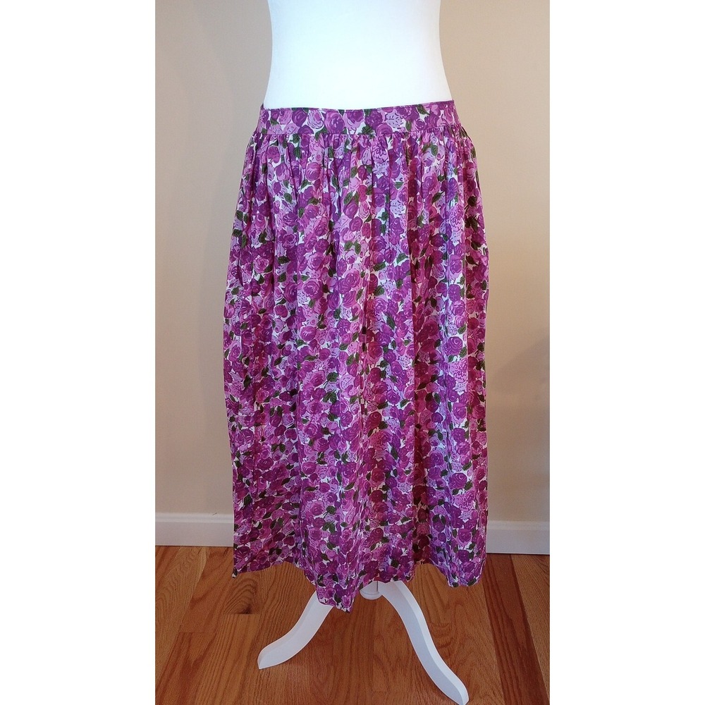 VTG Handmade Hand Stitched Ladies Floral Midi Skirt Waist:31" Purple Floral